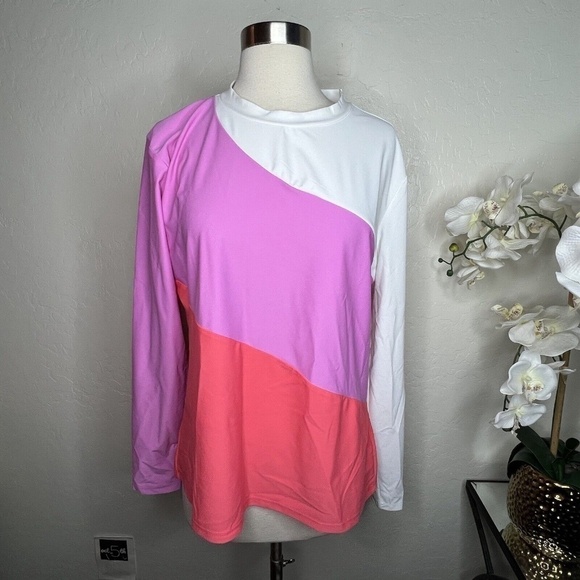 Cabana Life Other - Cabana Life Womens Rash Guard color block pink orange Swim Top XL UV Protection